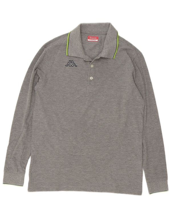 Kappa Mens Long Sleeve Polo Shirt Large Grey Striped Cotton