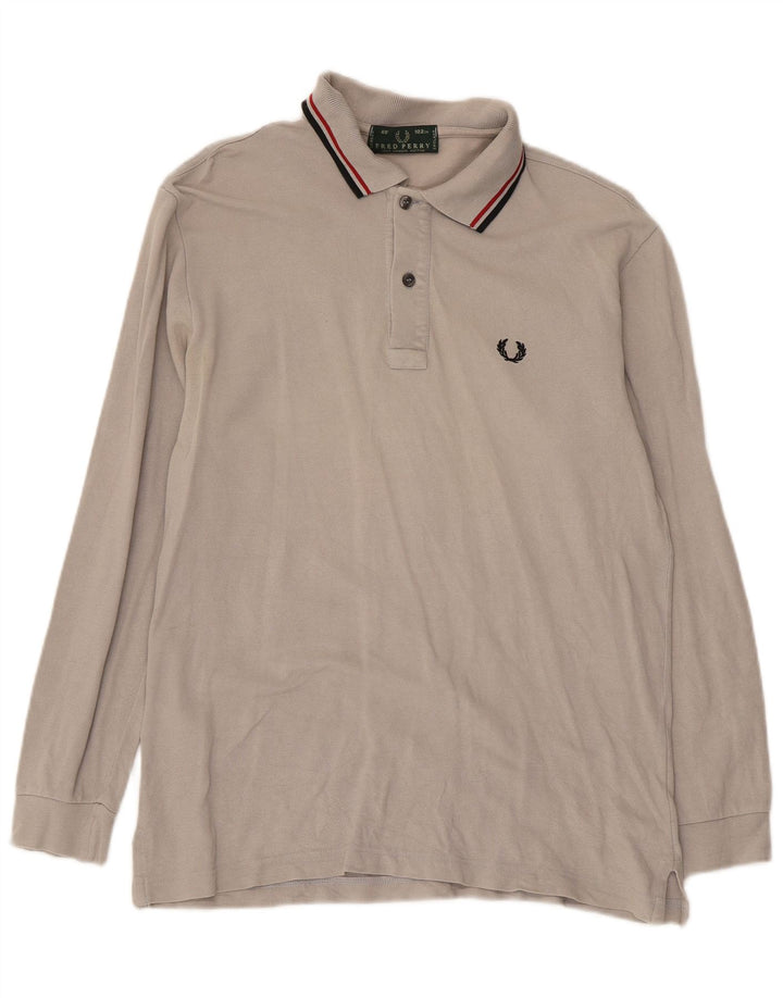 Fred Perry Mens Long Sleeve Polo Shirt Medium Grey Cotton Classic