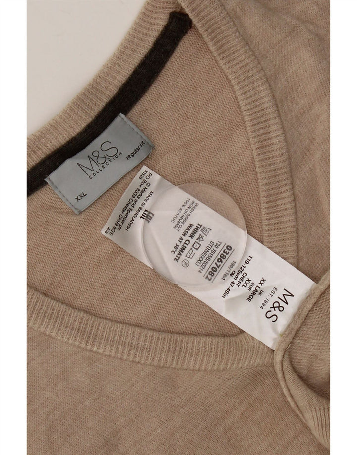 Marks & Spencer Mens Regular Fit V-Neck Jumper Sweater 2XL Beige Acrylic