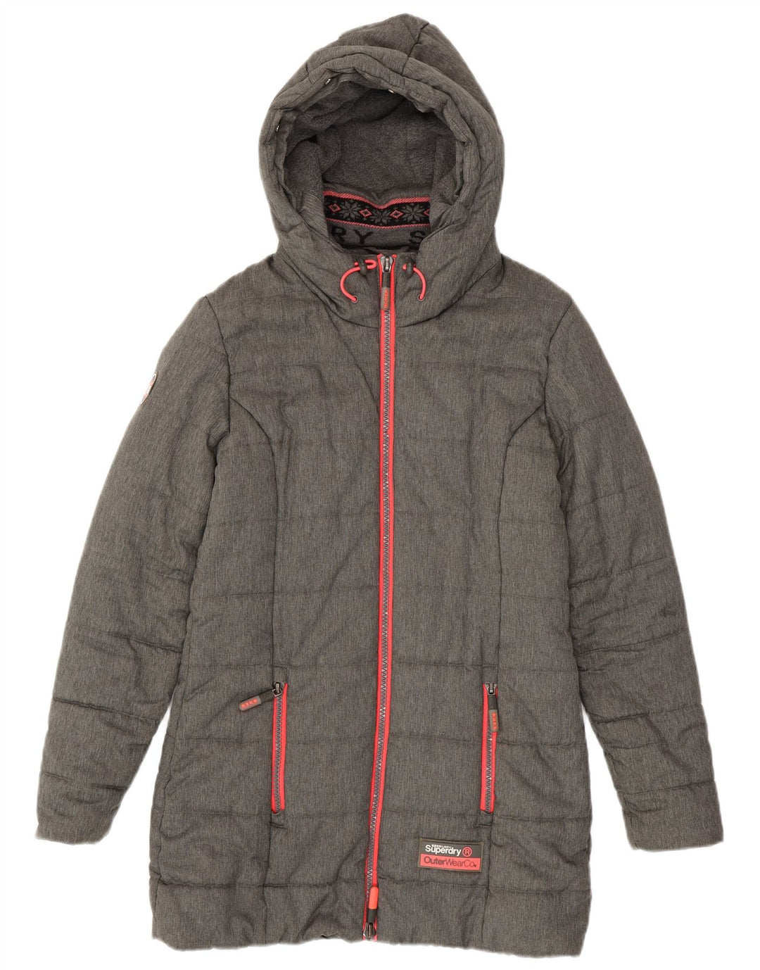 SUPERDRY Womens Padded Coat UK 14 Medium Grey Polyester