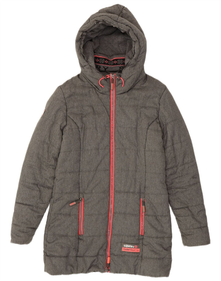 SUPERDRY Womens Padded Coat UK 14 Medium Grey Polyester