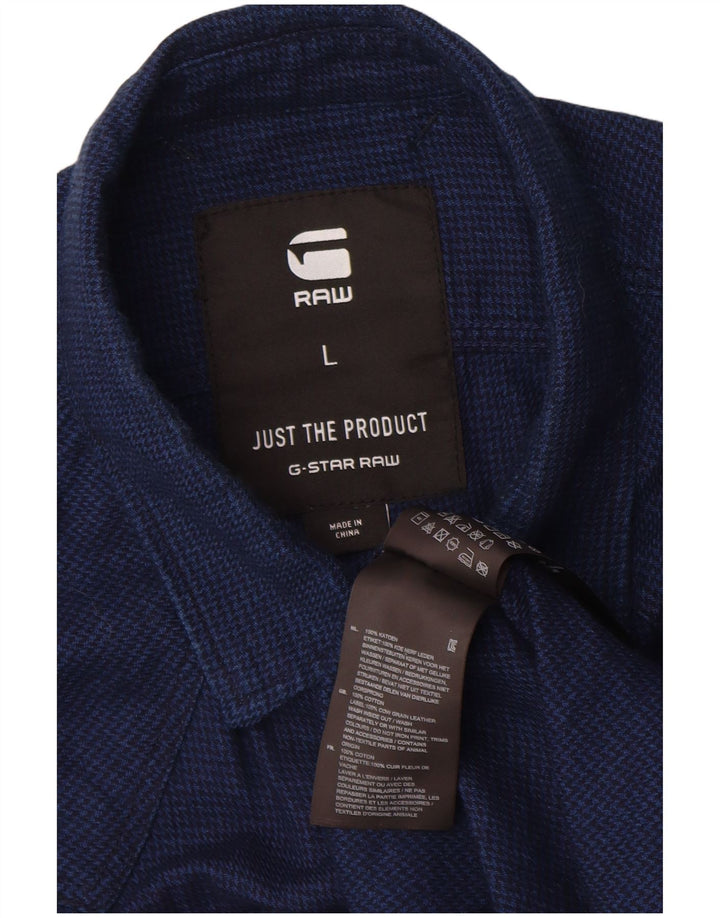 G-Star Mens Flannel Shirt Large Navy Blue Houndstooth Cotton