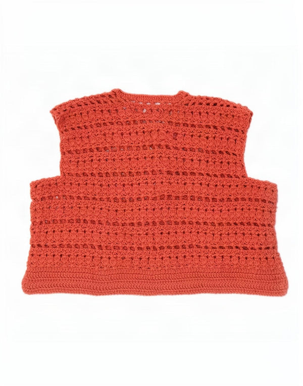 Vintage Womens Crop Sleeveless Cardigan Sweater UK 16 Large Red