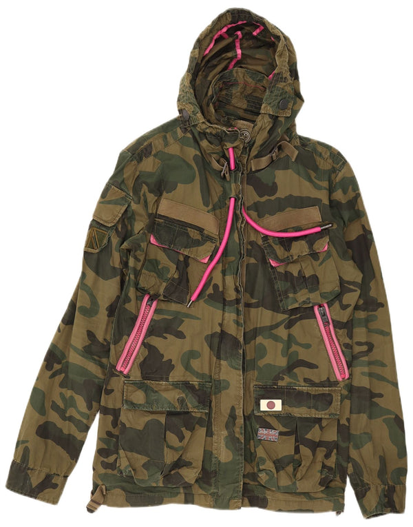Superdry Womens Hooded Utility Jacket UK 16 Large Khaki Camouflage