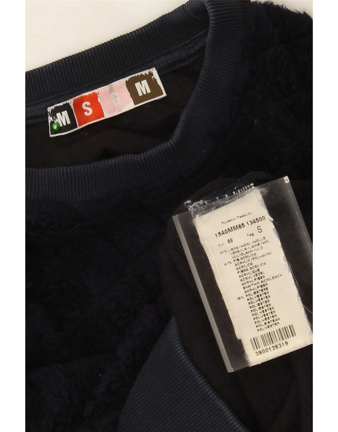 MSGM Mens Sweatshirt Jumper Small Navy Blue Argyle/Diamond Wool