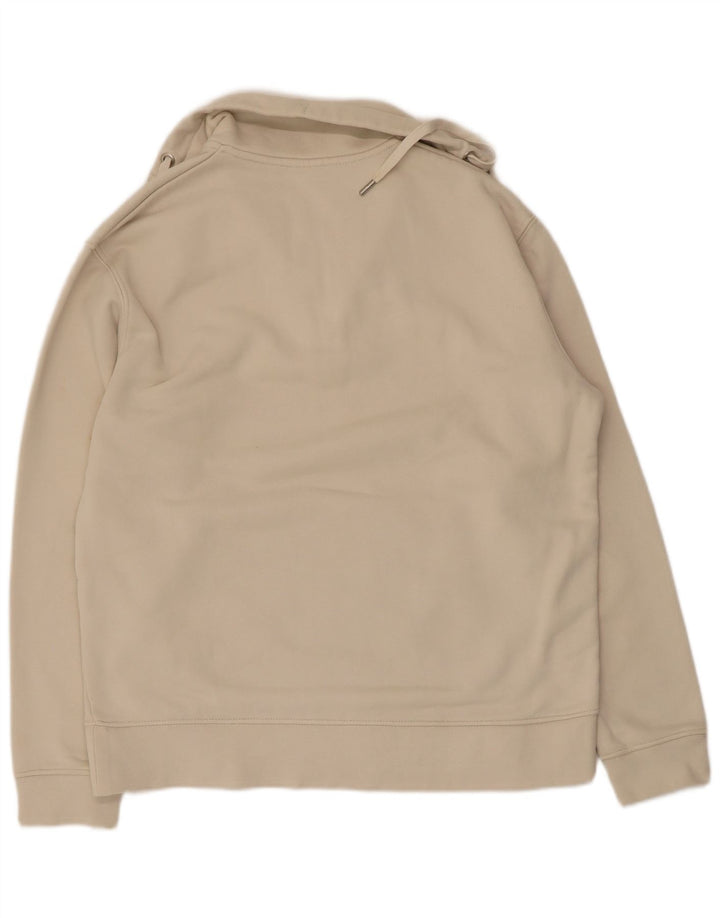 Zara Womens Zip Neck Sweatshirt Jumper UK 14 Medium Beige Cotton