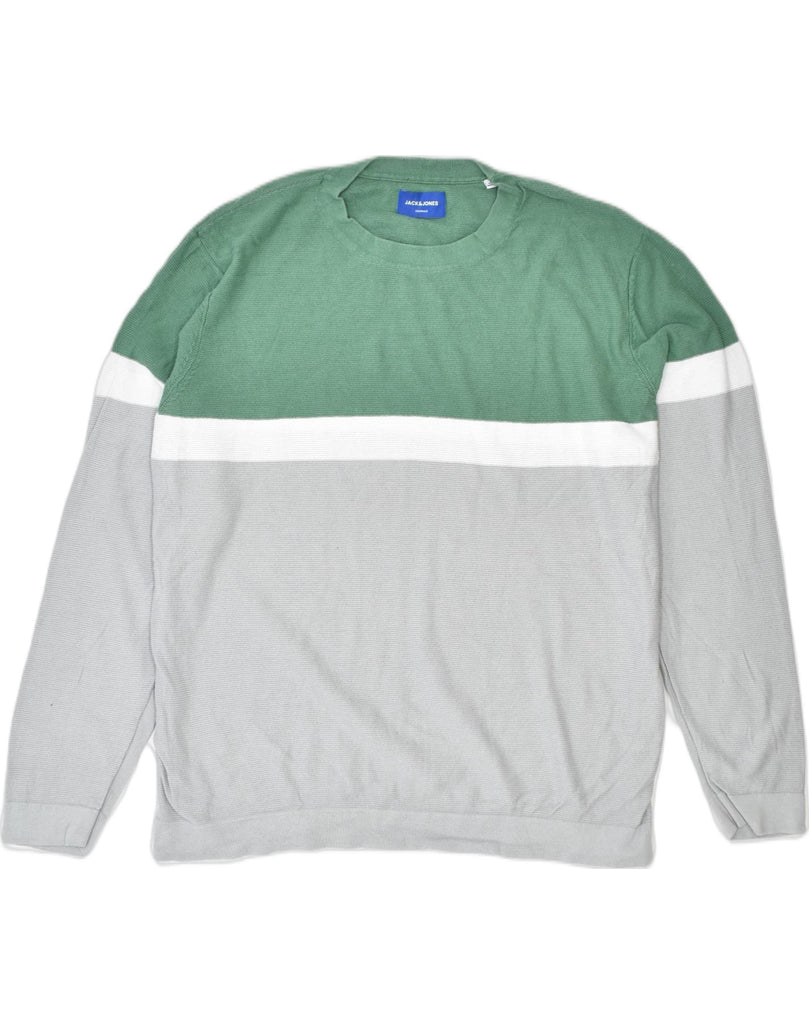 JACK & JONES Mens Sweatshirt Jumper 2XL Green Colourblock Cotton Classic | Vintage | Thrift | Second-Hand | Used Clothing | Messina Hembry 