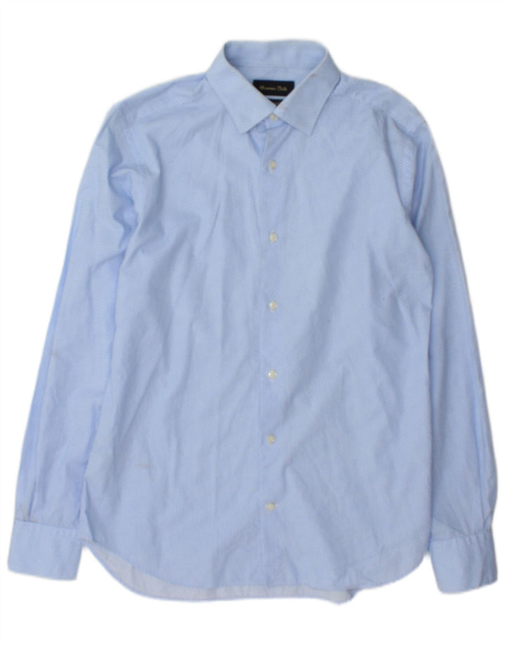 Massimo Dutti Mens Shirt Size 38 15 Medium Blue Geometric Cotton