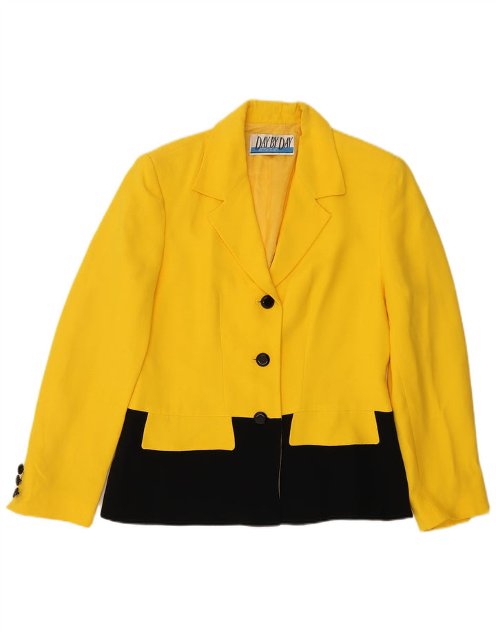 Vintage Womens 3 Button Blazer Jacket UK 14 Medium Yellow Colourblock