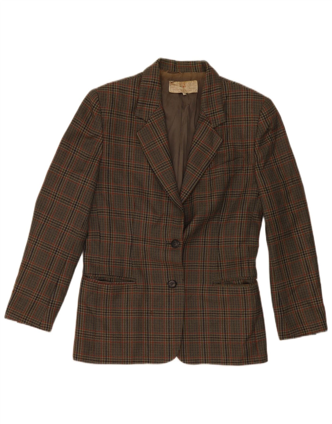 Vintage Womens 2 Button Blazer Jacket IT 42 Medium Green Houndstooth Wool