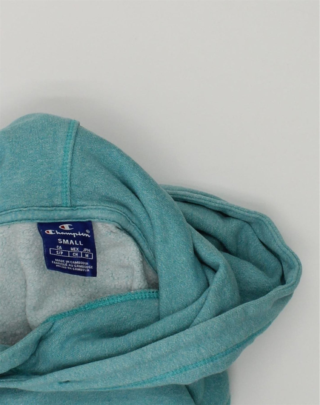 CHAMPION Womens Graphic Hoodie Jumper UK 10 Small Turquoise Cotton | Vintage Champion | Thrift | Second-Hand Champion | Used Clothing | Messina Hembry 