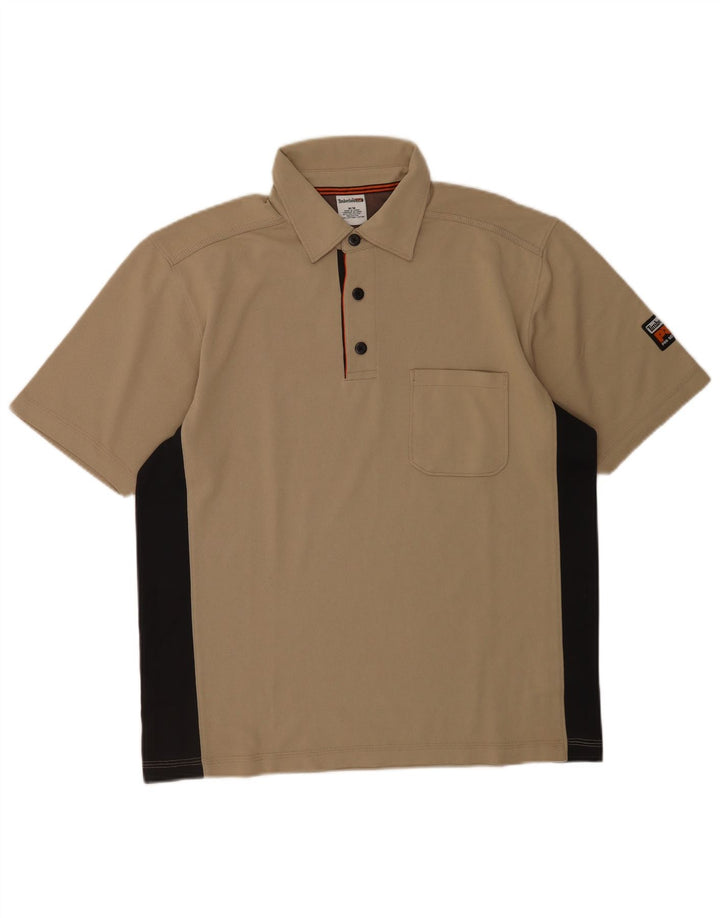 Timberland Mens Polo Shirt Medium Beige Colourblock Polyester
