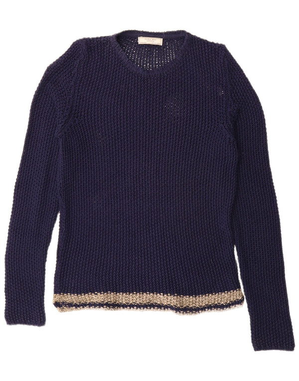 Zara Mens Crew Neck Jumper Sweater Large Navy Blue Colourblock