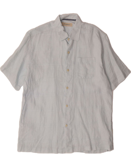 TOMMY BAHAMA Mens Short Sleeve Shirt Large Blue Check Linen