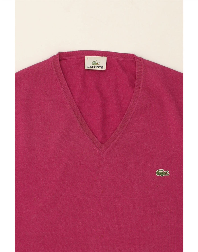 LACOSTE Mens Slim Fit V-Neck Jumper Sweater Size 6 XL Pink Wool | Vintage Lacoste | Thrift | Second-Hand Lacoste | Used Clothing | Messina Hembry 