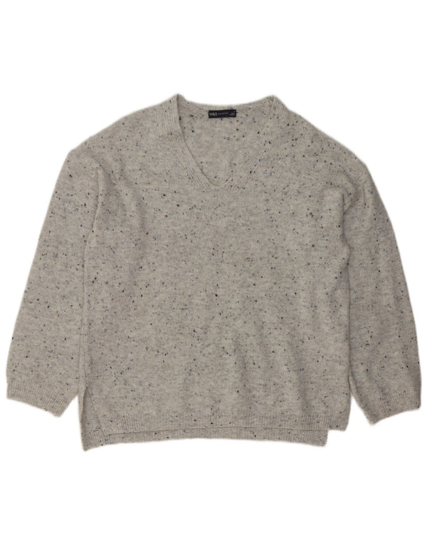 Marks & Spencer Womens V-Neck Jumper Sweater UK 14 Medium Grey Flecked