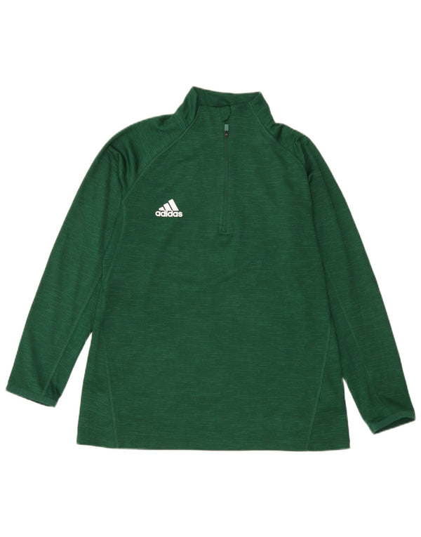 Adidas Womens Zip Neck Top Long Sleeve UK 14 Large Green Flecked Polyester