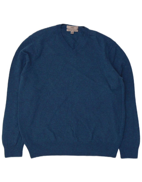 Marks & Spencer Womens V-Neck Jumper Sweater UK 18 XL Blue Wool