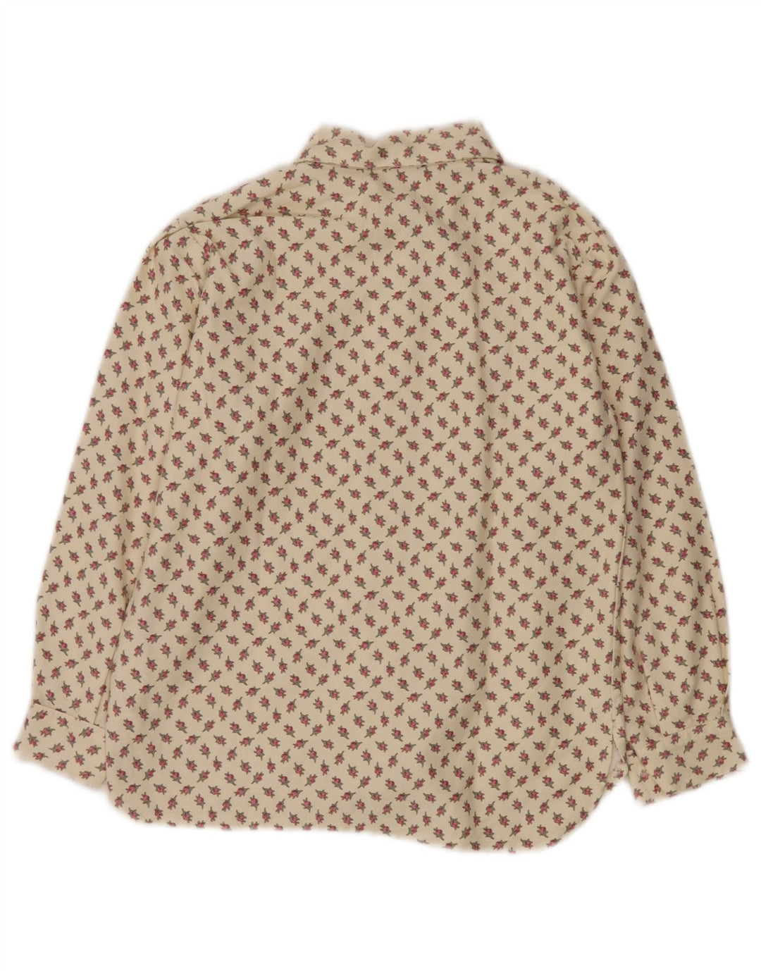 VINTAGE Womens Shirt Blouse UK 10 Small Beige Floral Cotton