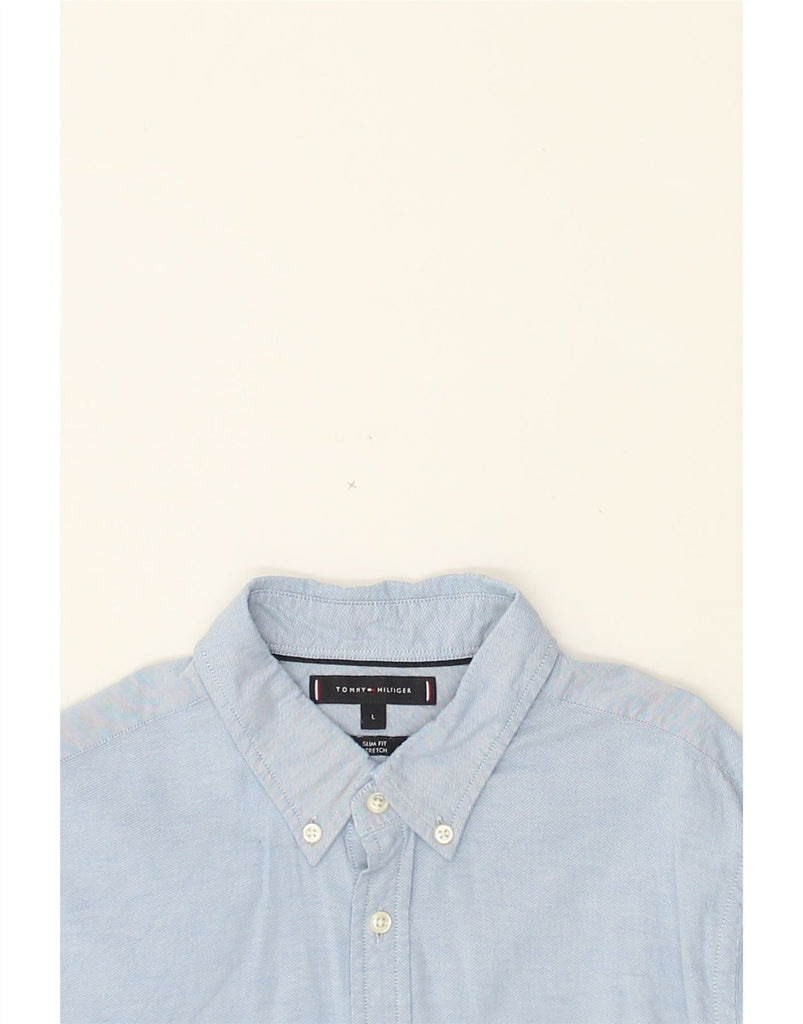 TOMMY HILFIGER Mens Slim Fit Shirt Large Blue Cotton | Vintage Tommy Hilfiger | Thrift | Second-Hand Tommy Hilfiger | Used Clothing | Messina Hembry 