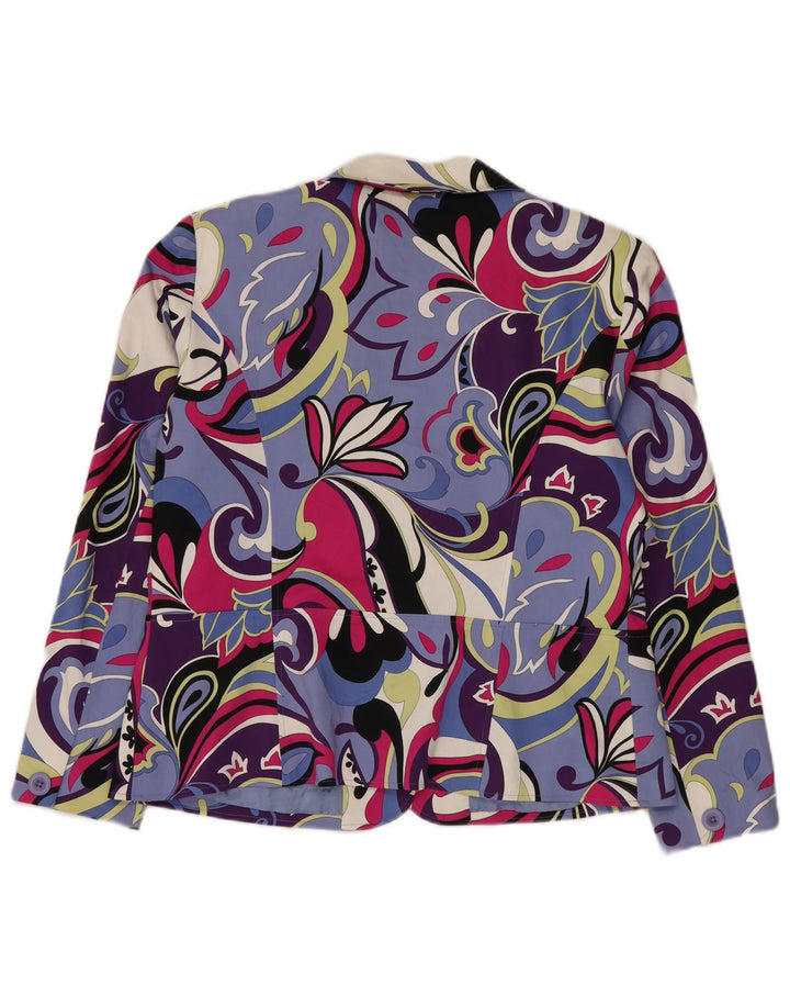 Nygard Womens 3 Button Blazer Jacket US 16 2XL Blue Floral Cotton