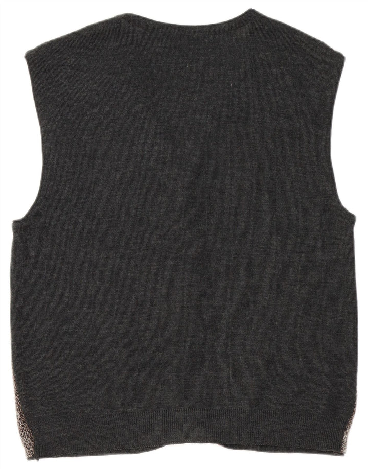 Jupiter Mens Sleeveless Cardigan Sweater Medium Grey Geometric Wool