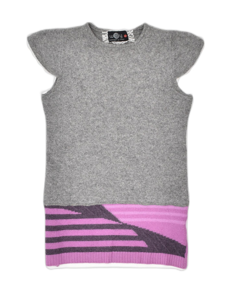 W@Y Womens Short Sleeve Crew Neck Jumper Sweater UK 12 Medium Grey | Vintage | Thrift | Second-Hand | Used Clothing | Messina Hembry 