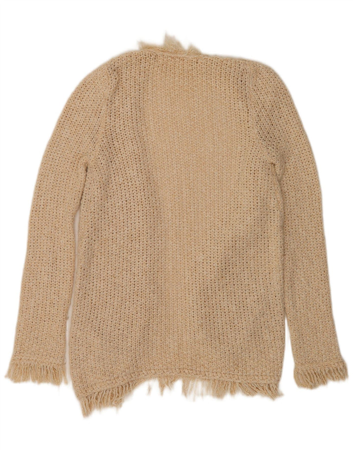 Zara Womens Longline Open Cardigan Sweater UK 14 Medium Beige Cotton