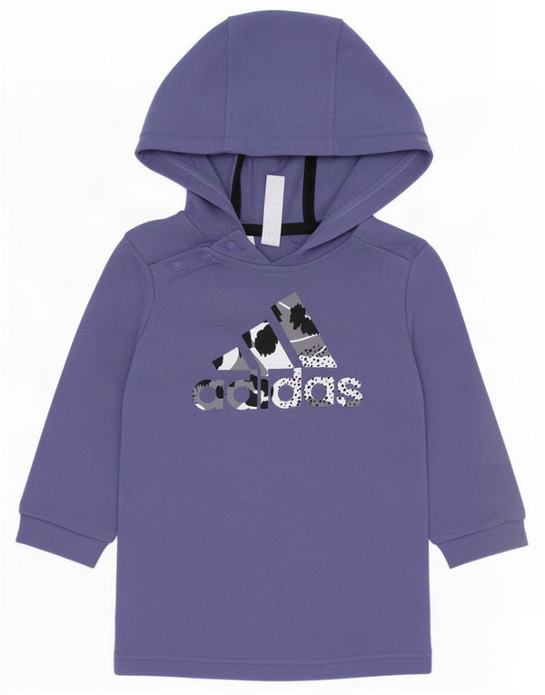 Adidas Baby Girls Graphic Hooded Jumper Dress 9-12 Months Purple Cotton