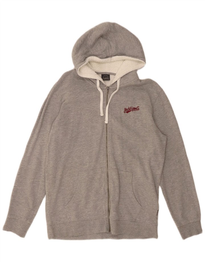 JACK & JONES Mens Zip Hoodie Sweater XL Grey Cotton