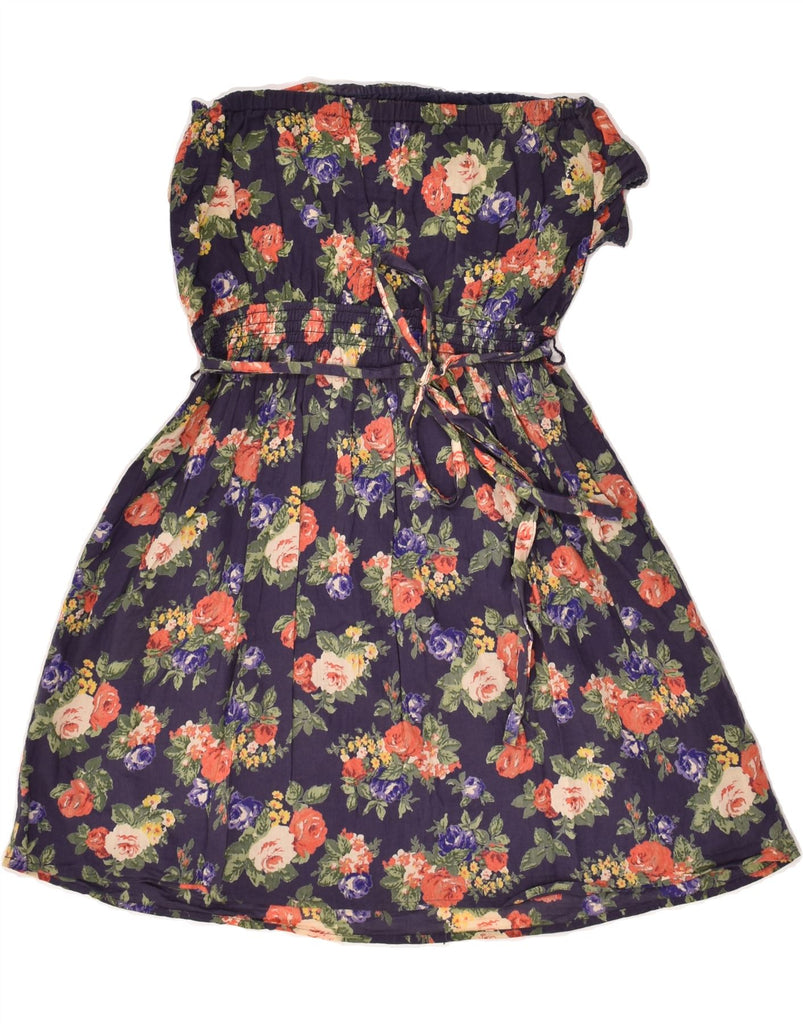 PEPE JEANS Womens Off Shoulder Dress UK 12 Medium Navy Blue Floral Cotton | Vintage PEPE Jeans | Thrift | Second-Hand PEPE Jeans | Used Clothing | Messina Hembry 