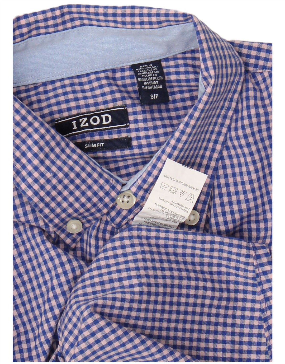 IZOD Mens Slim Fit Shirt Small Blue Gingham Cotton
