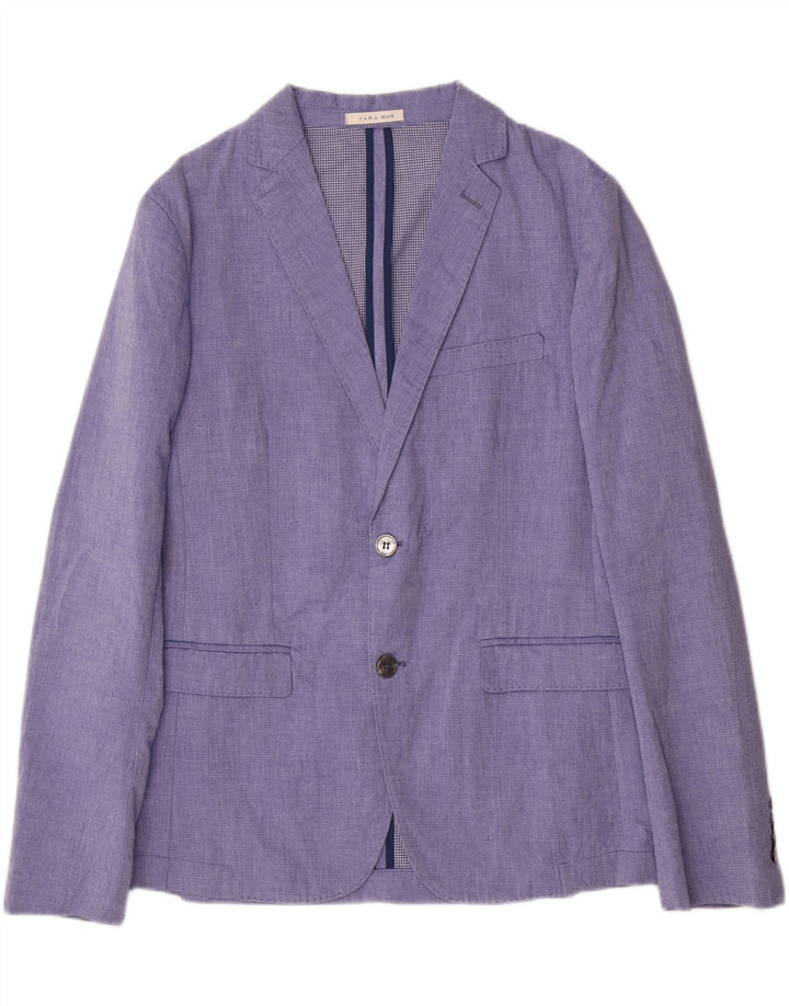 Zara Mens 2 Button Blazer Jacket EU 48 Medium Blue Polyester