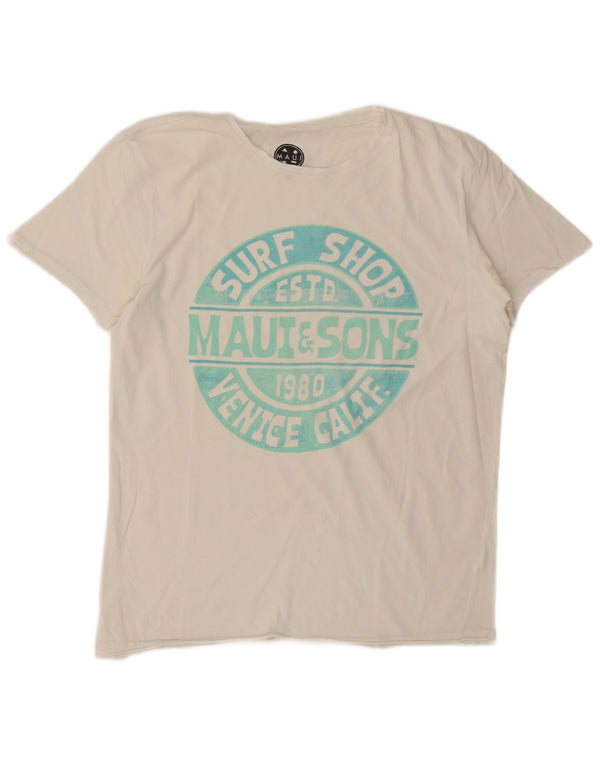 Maui and Sons Mens Graphic T-Shirt Top Medium White Cotton