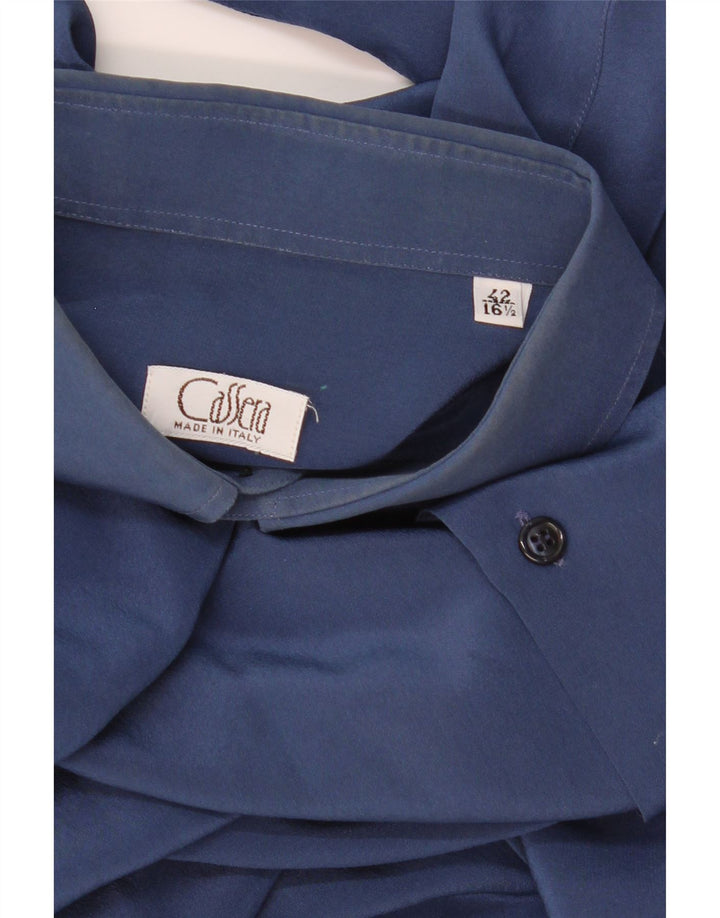 CASSERA Mens Shirt Size 42 16 1/2 Large Navy Blue Silk