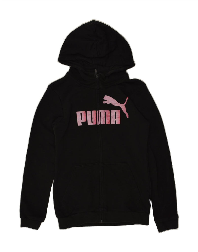 PUMA Girls Graphic Zip Hoodie Sweater 13-14 Years Black | Vintage Puma | Thrift | Second-Hand Puma | Used Clothing | Messina Hembry 