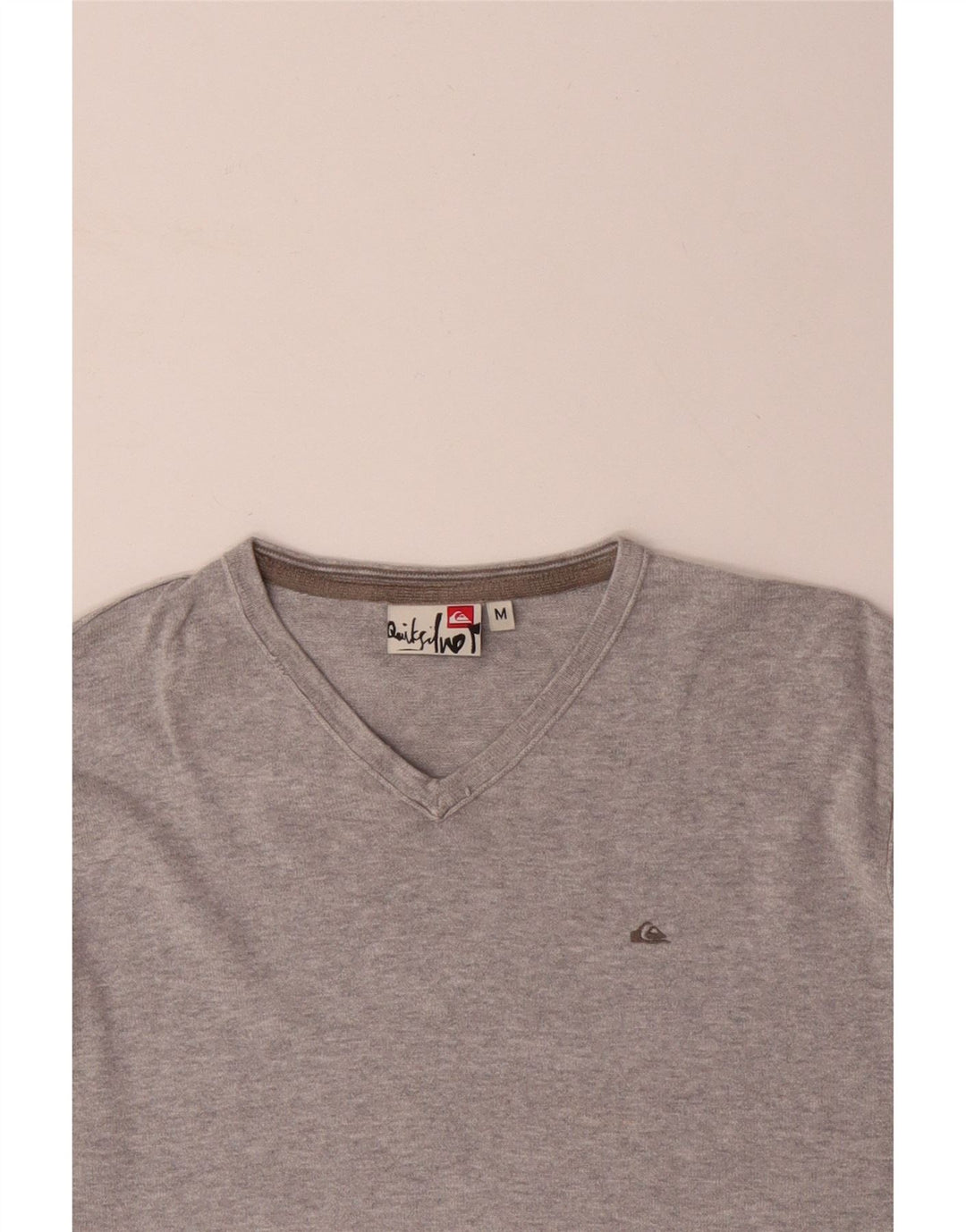 QUIKSILVER Womens V-Neck Jumper Sweater UK 14 Medium Grey Cotton