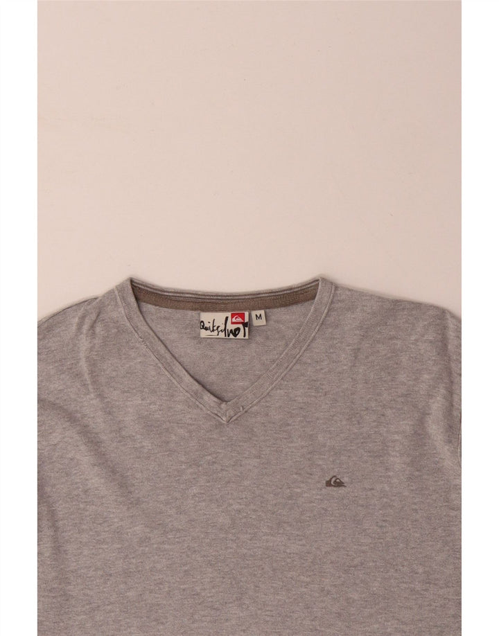 QUIKSILVER Womens V-Neck Jumper Sweater UK 14 Medium Grey Cotton