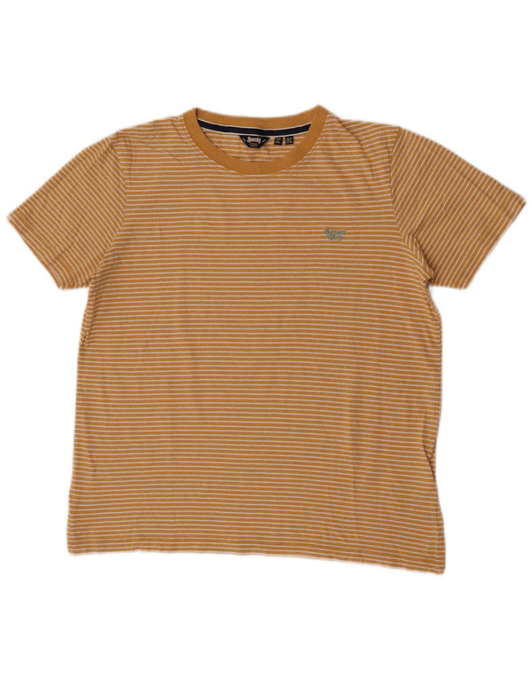 Superdry Womens Oversized T-Shirt Top UK 10 Small Yellow Pinstripe Cotton