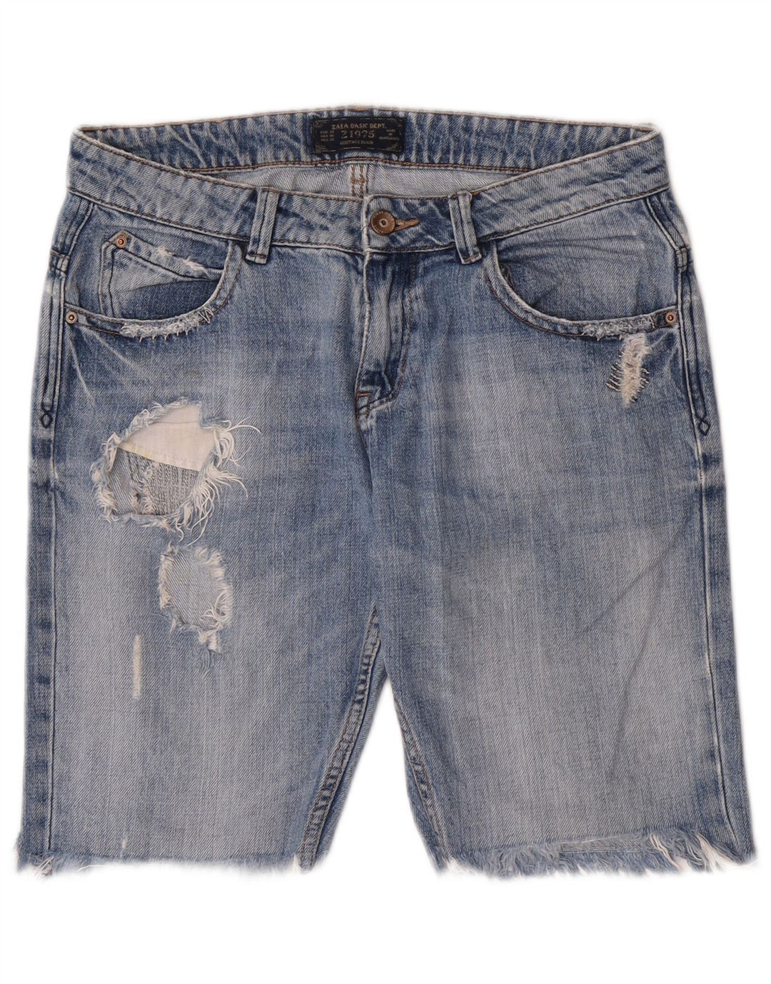 Zara Womens Distressed Denim Shorts EU 38 Small W28  Blue
