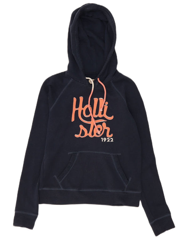 Hollister Womens Graphic Hoodie Jumper UK 10 Small Navy Blue Cotton