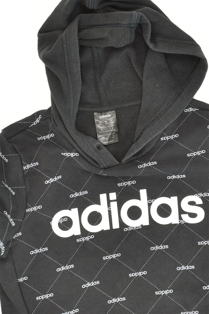 ADIDAS Womens Graphic Hoodie Jumper UK 4/6 XS Black Cotton | Vintage Adidas | Thrift | Second-Hand Adidas | Used Clothing | Messina Hembry 