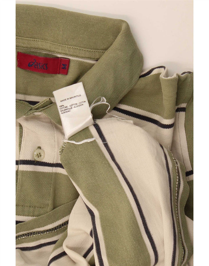 Asics Mens Polo Shirt Medium Khaki Striped Cotton