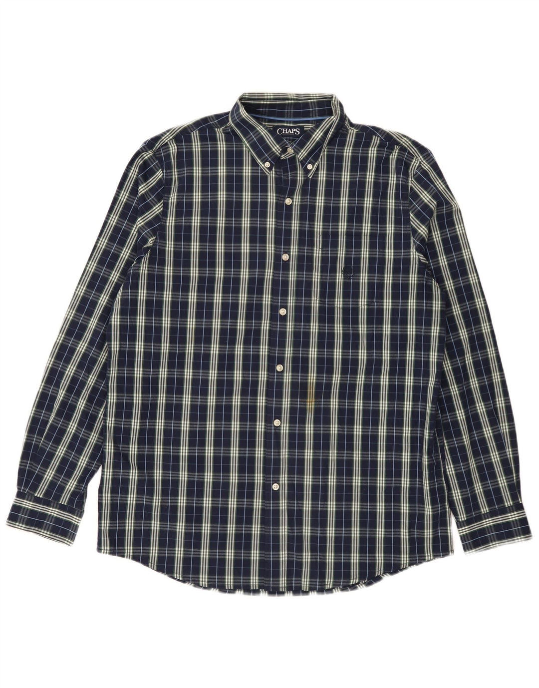 Chaps Mens Shirt Large Navy Blue Check Cotton