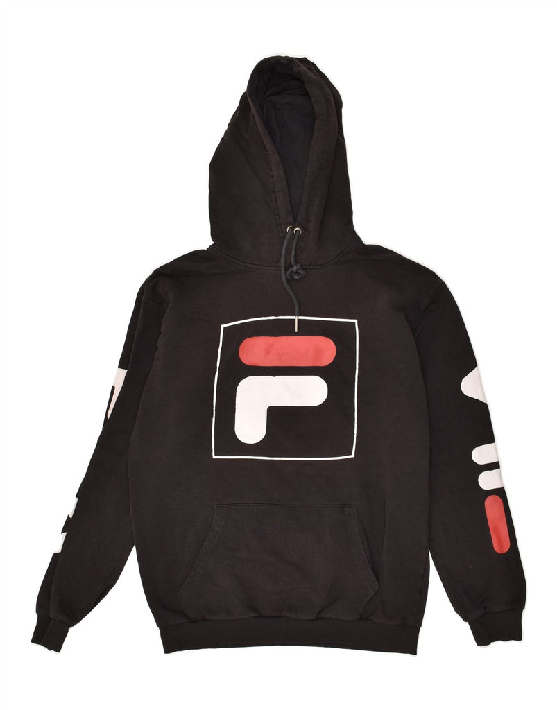 FILA Mens Graphic Hoodie Jumper Small Black Cotton | Vintage Fila | Thrift | Second-Hand Fila | Used Clothing | Messina Hembry 