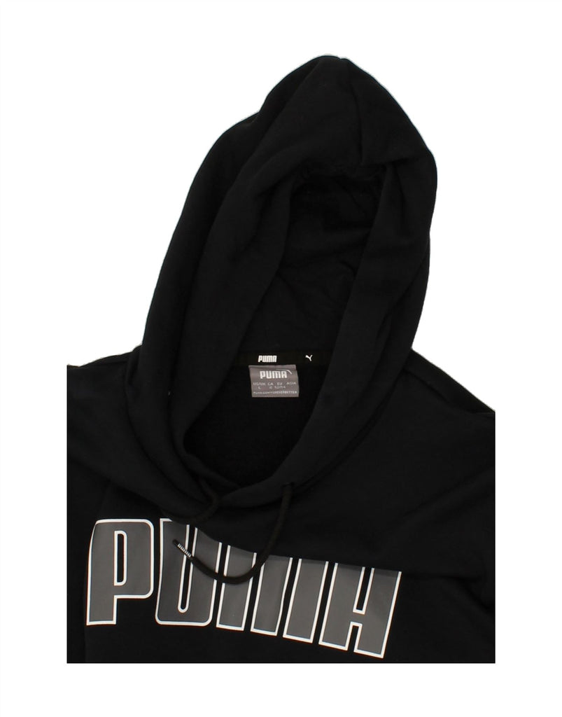 PUMA Mens Graphic Hoodie Jumper Large Black Cotton | Vintage Puma | Thrift | Second-Hand Puma | Used Clothing | Messina Hembry 