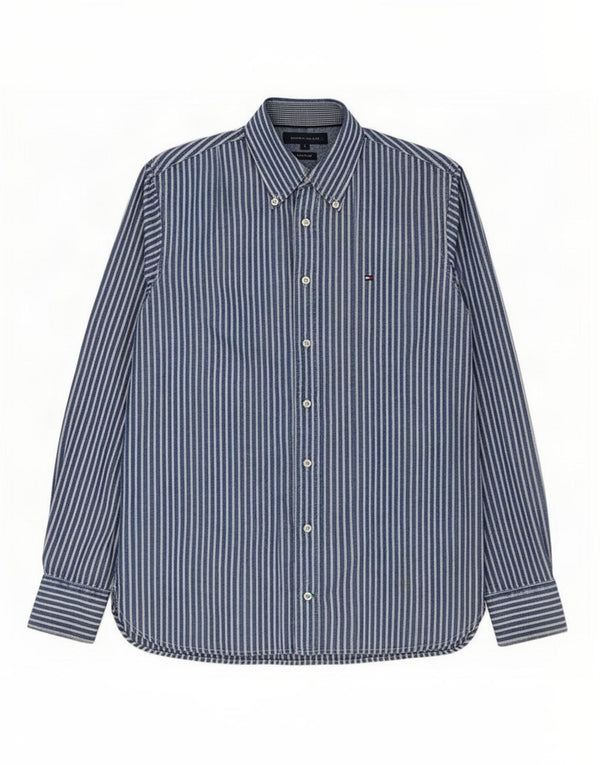 Tommy Hilfiger Mens Custom Fit Shirt Small Blue Pinstripe Cotton
