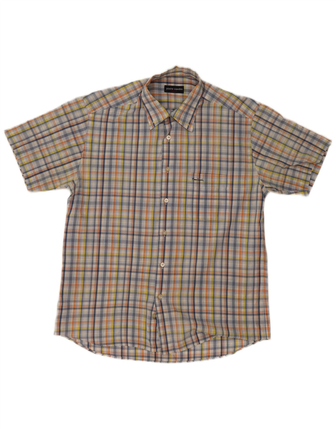 Pierre Cardin Mens Short Sleeve Shirt Size 41 Large Multicoloured Check