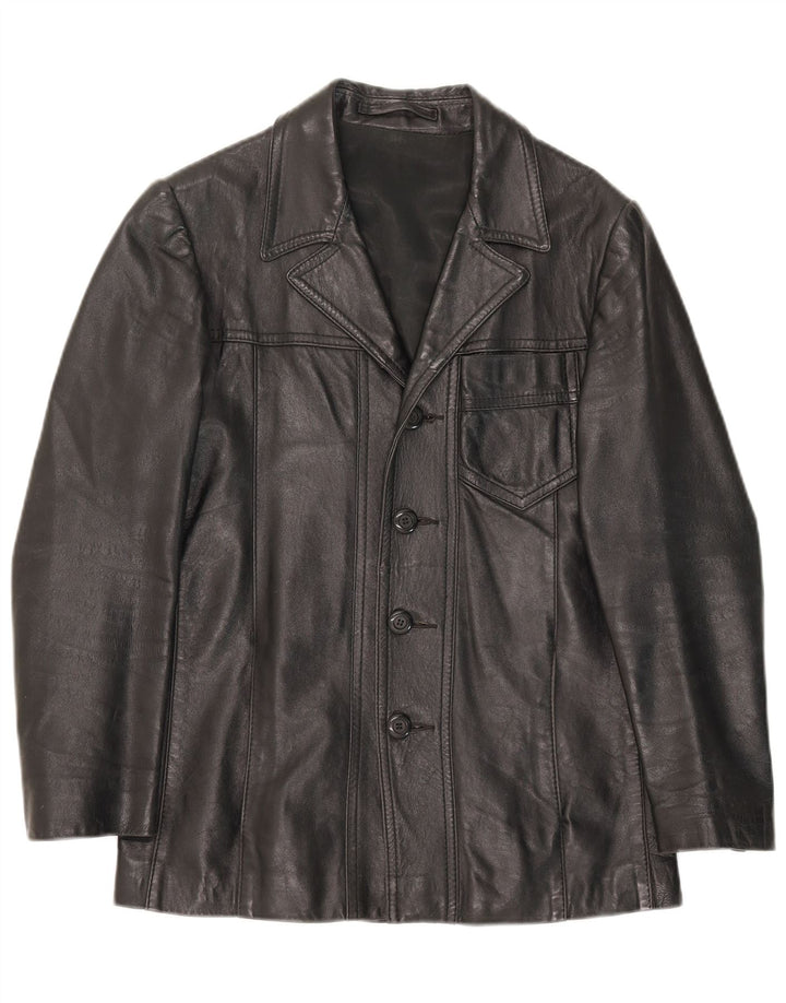 Vintage Mens Leather Jacket IT 48 Medium Black Leather