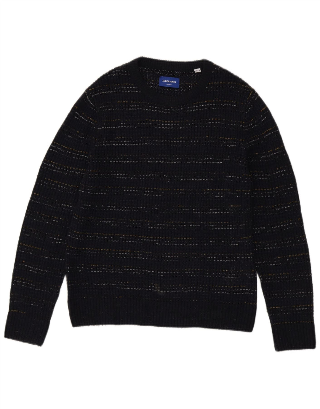 Jack & Jones Mens Boat Neck Jumper Sweater Medium Navy Blue Pinstripe